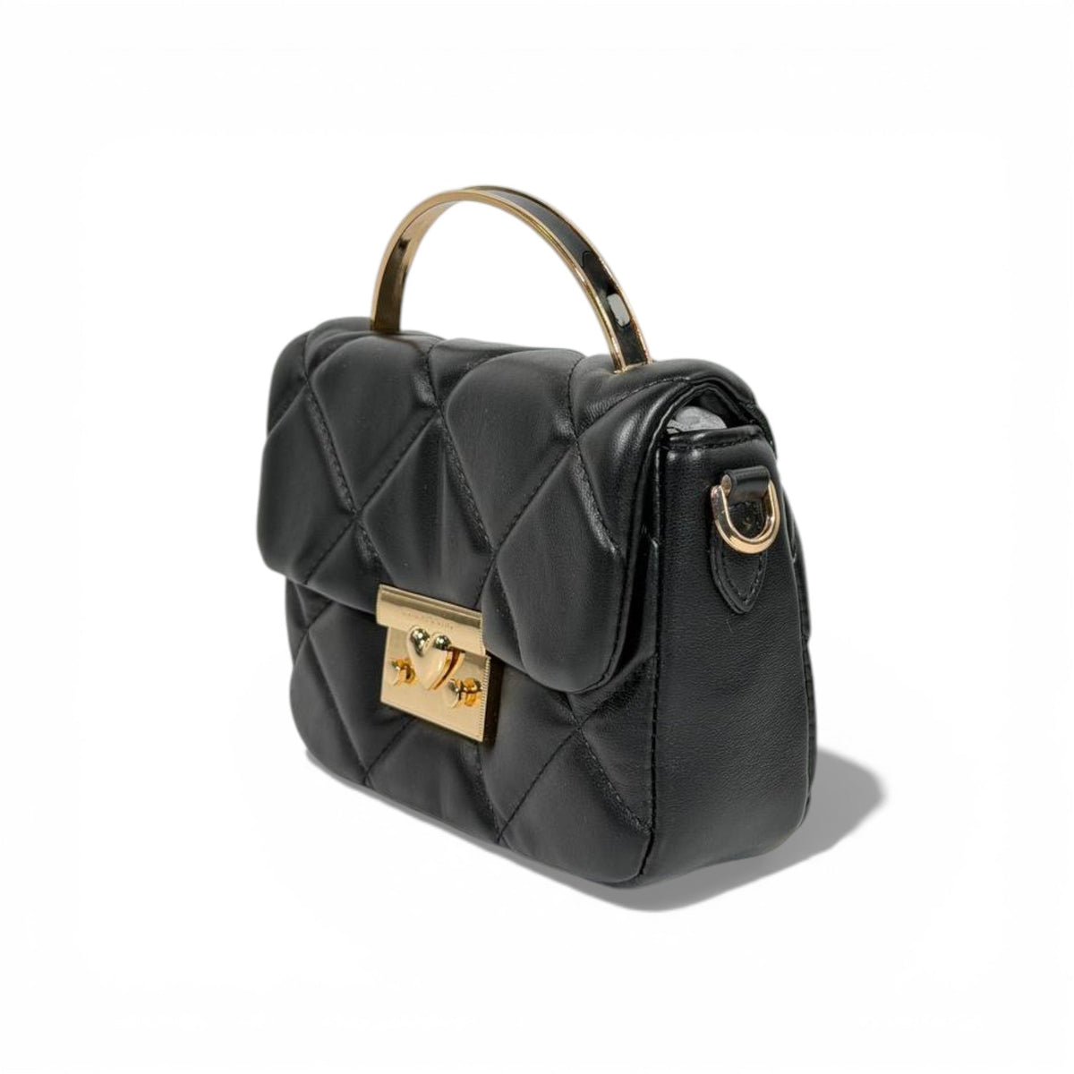 Charles & Keith Quilted Mini Top Handle Bag Black Gold Hardware - MASTERPIECE
