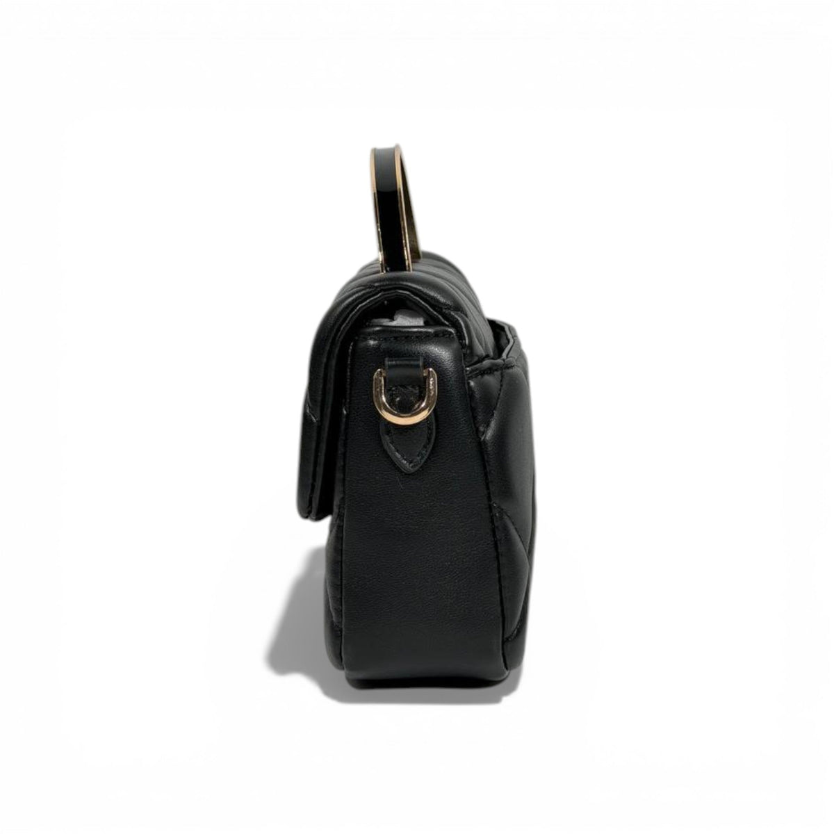 Charles & Keith Quilted Mini Top Handle Bag Black Gold Hardware - MASTERPIECE