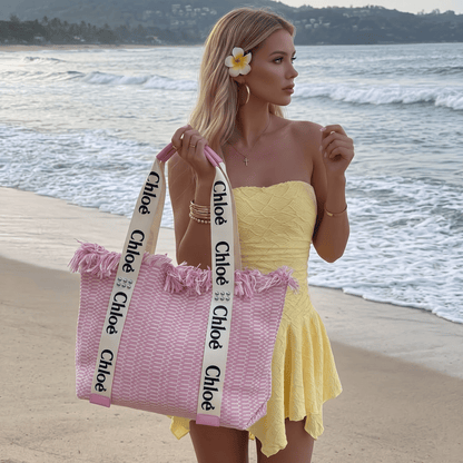 💖 Chloé Pink Woven Tote Bag | Luxury Summer Beach Shopper 🌸 - MASTERPIECE