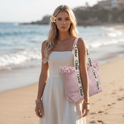 💖 Chloé Pink Woven Tote Bag | Luxury Summer Beach Shopper 🌸 - MASTERPIECE