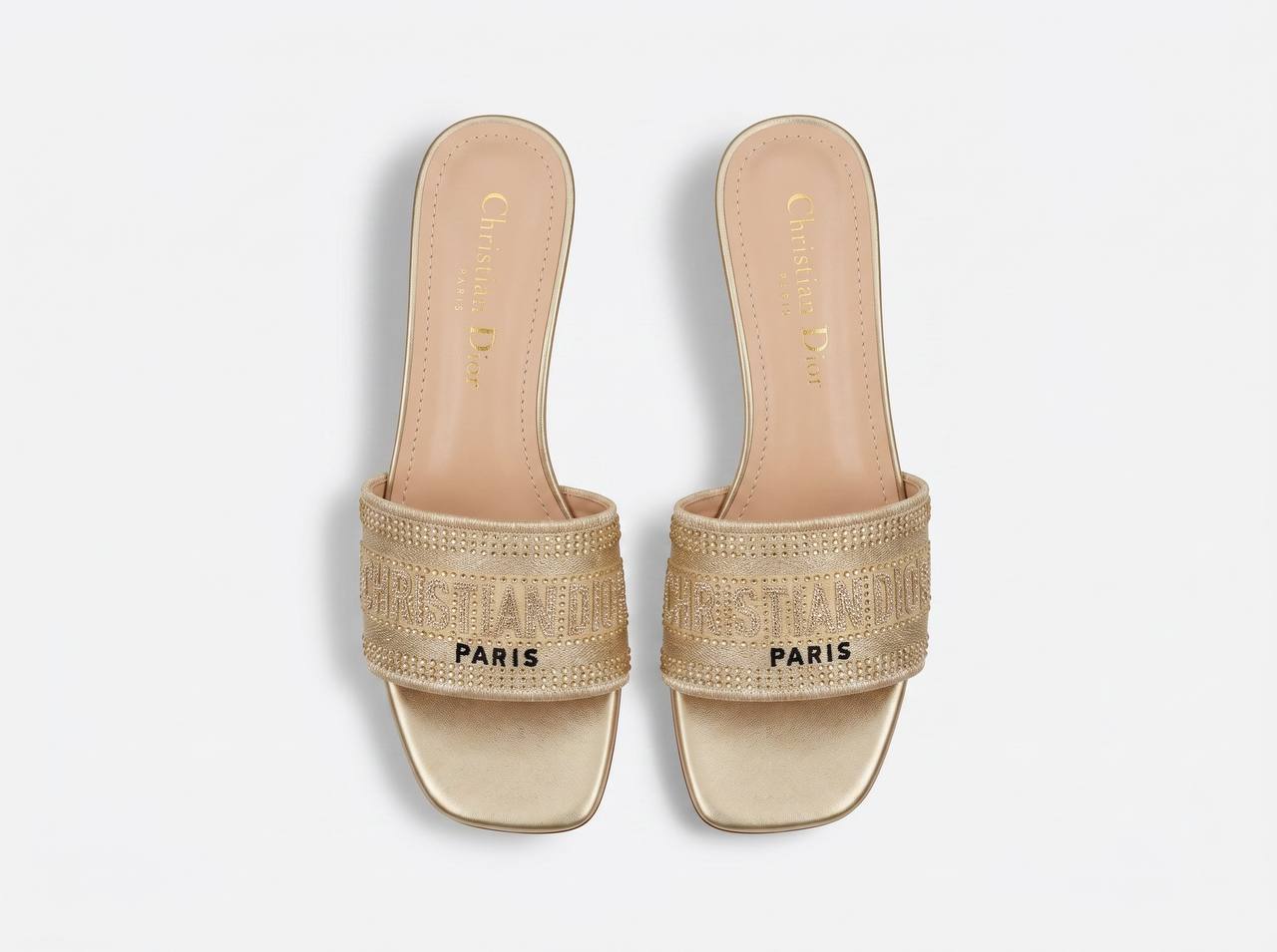 Christian Dior Dway Crystal Logo Slides – Gold ✨ - MASTERPIECE