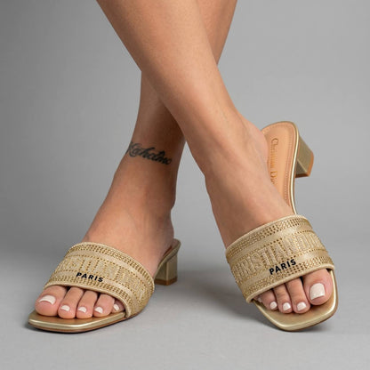 Christian Dior Dway Crystal Logo Slides – Gold ✨ - MASTERPIECE