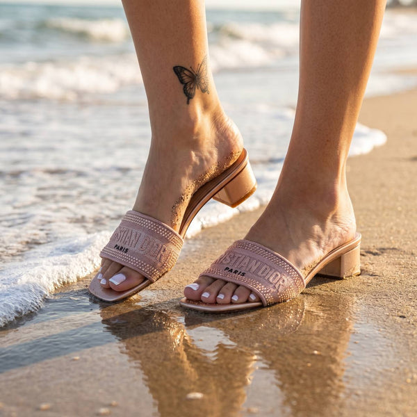 Christian Dior Dway Crystal Logo Slides – Nude Pink ✨