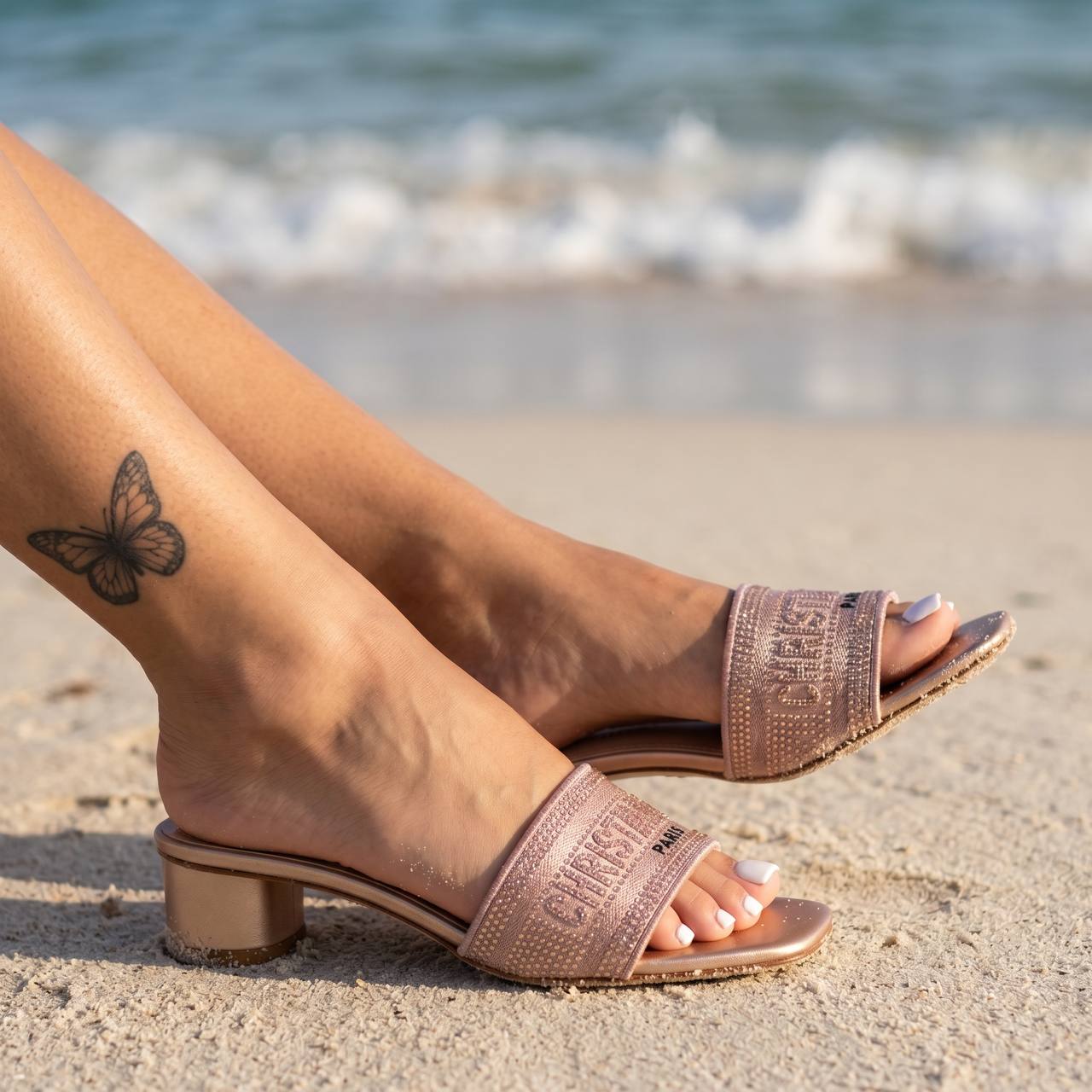 Christian Dior Dway Crystal Logo Slides – Nude Pink ✨ - MASTERPIECE
