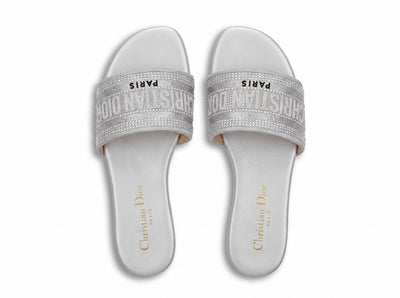 Christian Dior Dway Crystal Logo Slides – Silver Beach Edition ✨ - MASTERPIECE