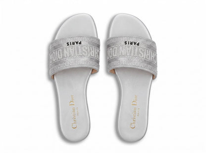 Christian Dior Dway Crystal Logo Slides – Silver Beach Edition ✨ - MASTERPIECE