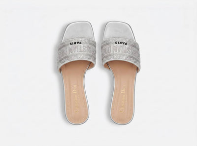 Christian Dior Dway Crystal Logo Slides – Silver ✨ - MASTERPIECE