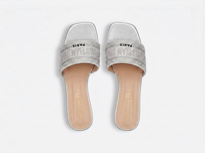 Christian Dior Dway Crystal Logo Slides – Silver ✨ - MASTERPIECE