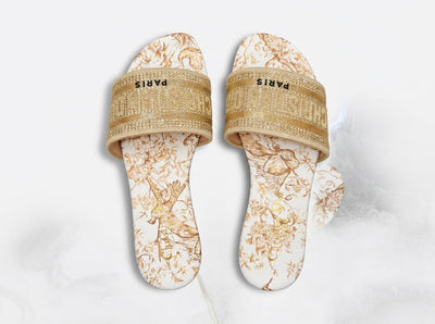 Christian Dior Dway Toile de Jouy Gold Slides ✨ - MASTERPIECE