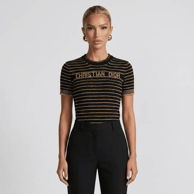 ✨ Christian Dior Metallic Stripe Knit Top – Black & Gold - MASTERPIECE