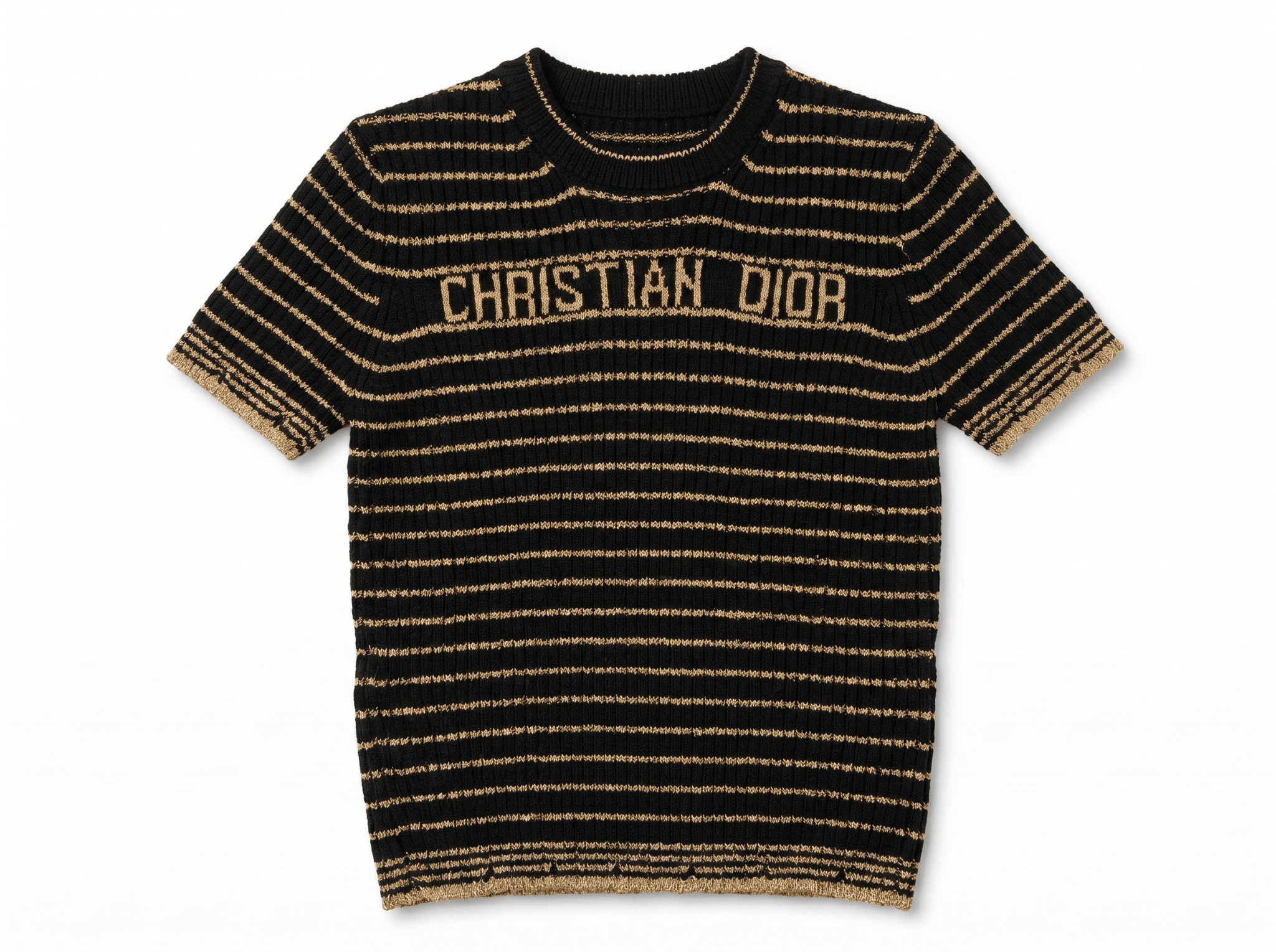 ✨ Christian Dior Metallic Stripe Knit Top – Black & Gold - MASTERPIECE