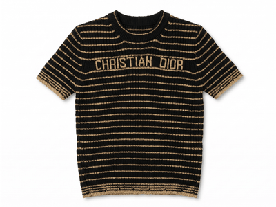 ✨ Christian Dior Metallic Stripe Knit Top – Black & Gold - MASTERPIECE