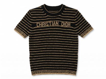 ✨ Christian Dior Metallic Stripe Knit Top – Black & Gold - MASTERPIECE