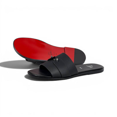 Christian Louboutin Inspired Black Leather Slide Sandals – Luxury Designer Summer Slippers ❤️🖤 - MASTERPIECE