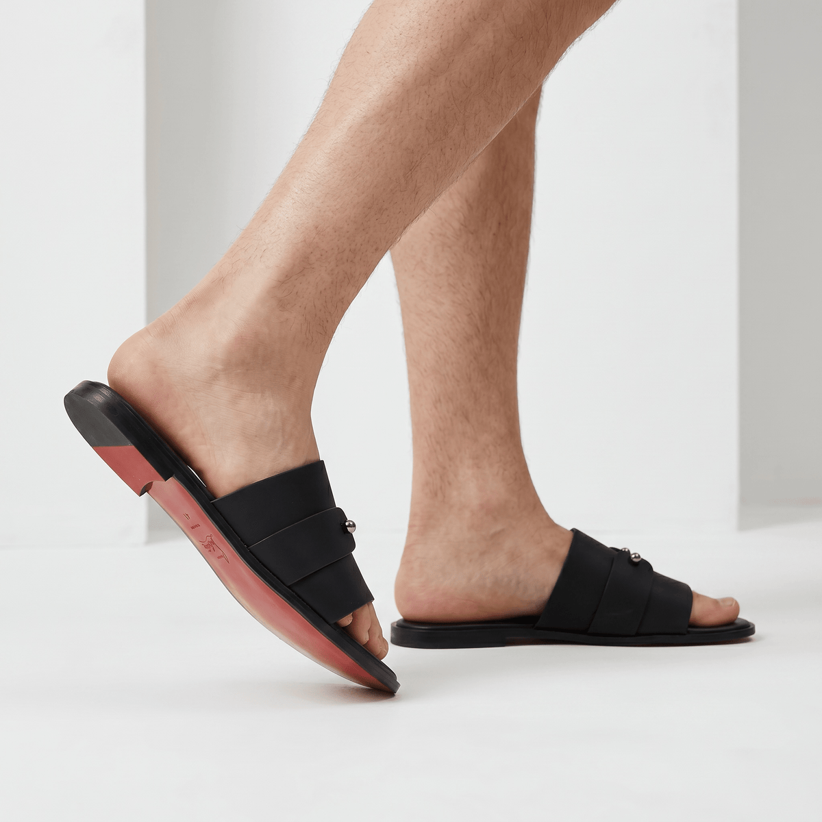 Christian Louboutin Inspired Black Leather Slide Sandals – Luxury Designer Summer Slippers ❤️🖤 - MASTERPIECE