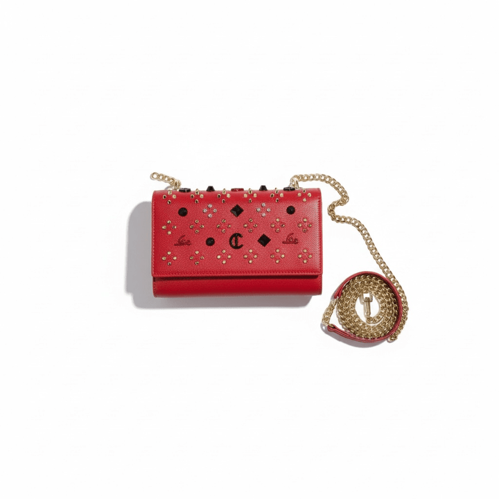 Christian Louboutin Studded Crossbody Bag with Gold Chain — Red