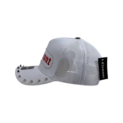 🤍 Clemont White Studded Trucker Cap | Gothic Logo Streetwear Hat 🧢 - MASTERPIECE