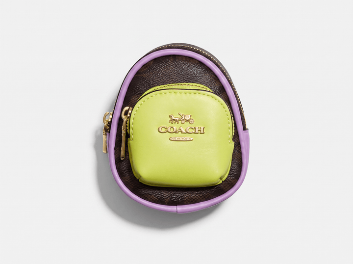 Coach Mini Backpack Keychain — Lime Green & Purple