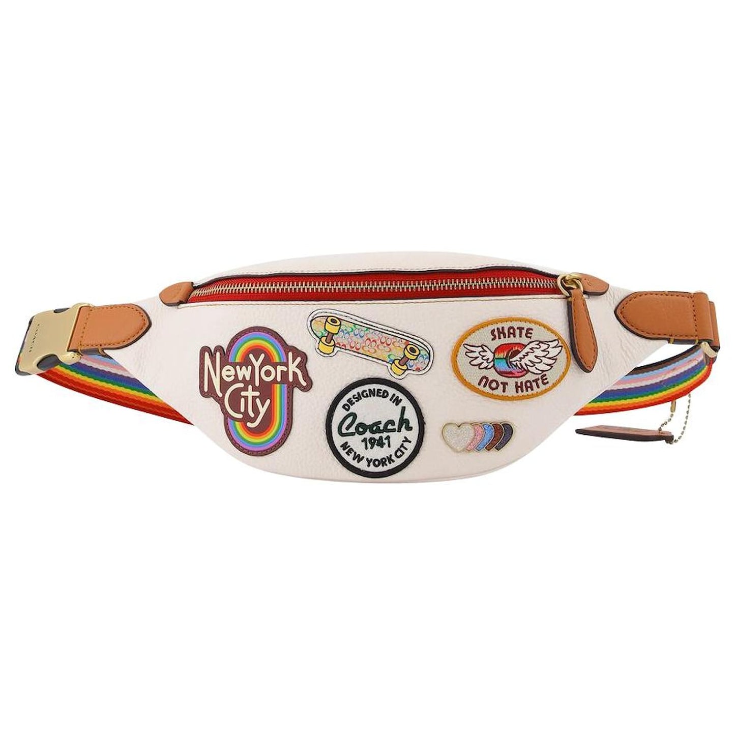 Coach White Leather Belt Bag with Colorful Patches