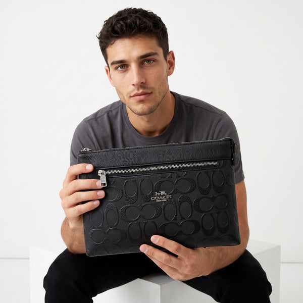 Coach Zip Pouch – Black Signature Clutch 🖤👜
