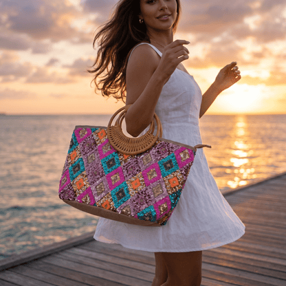🌈 Colorful Sequin Beach Tote Bag | Boho Luxury Summer Handbag ✨ - MASTERPIECE