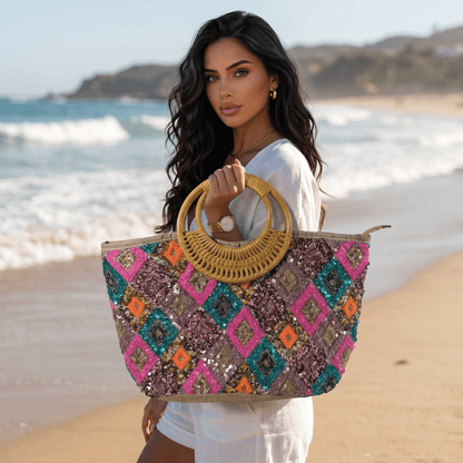 🌈 Colorful Sequin Beach Tote Bag | Boho Luxury Summer Handbag ✨ - MASTERPIECE