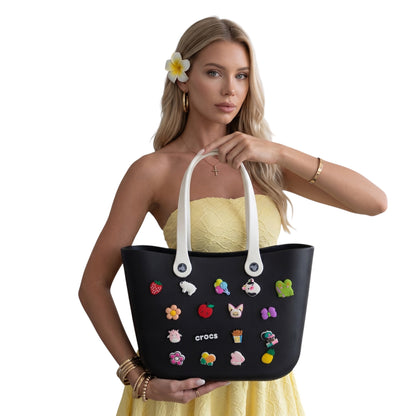 Crocs Custom Charm Tote Bag – Playful Rubber Shopper 🖤🌈 - MASTERPIECE
