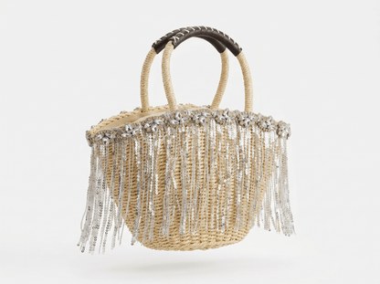 Crystal Fringe Woven Beach Tote – Natural Beige ✨🏖️ - MASTERPIECE