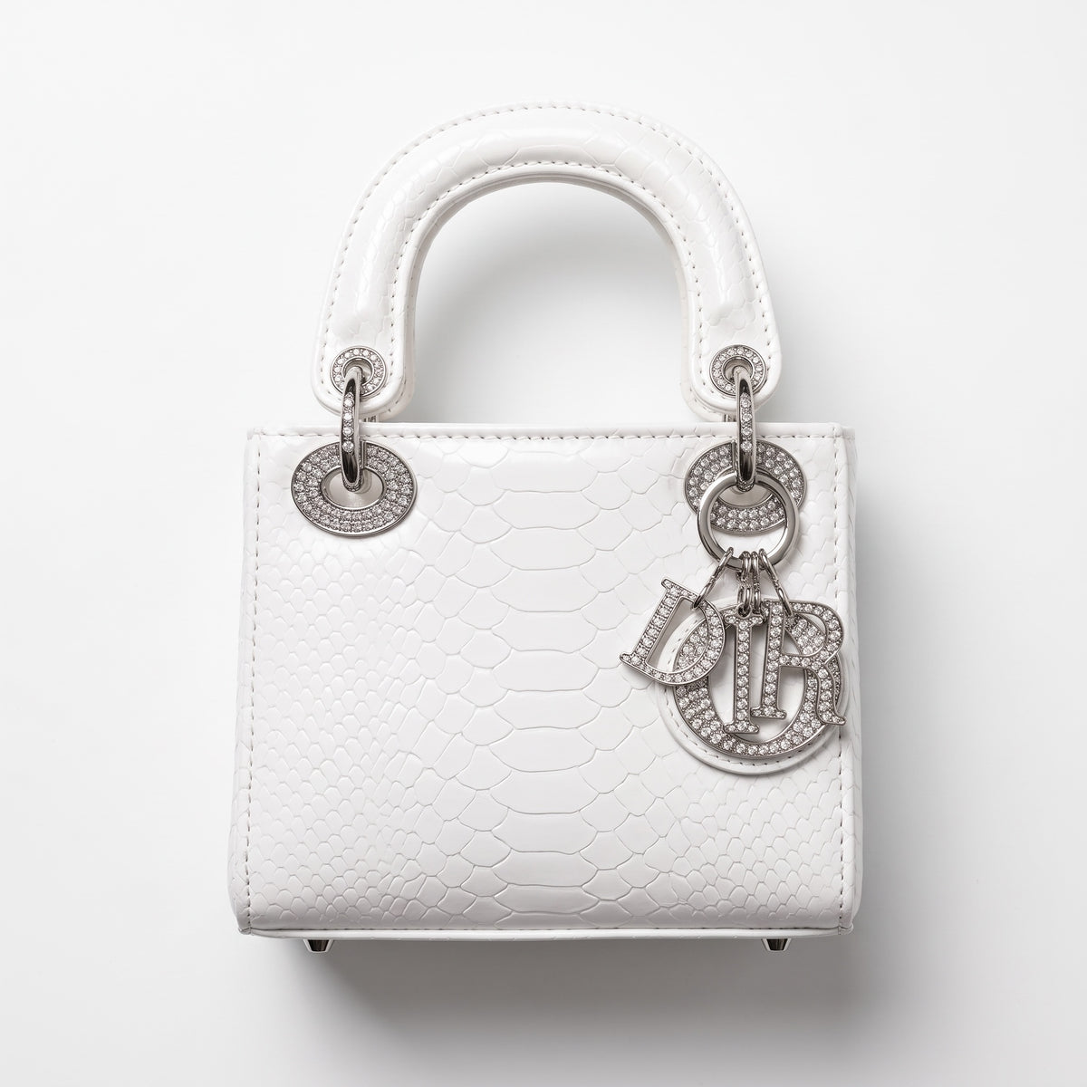 Christian Dior Lady Dior Croc Mini Bag — White