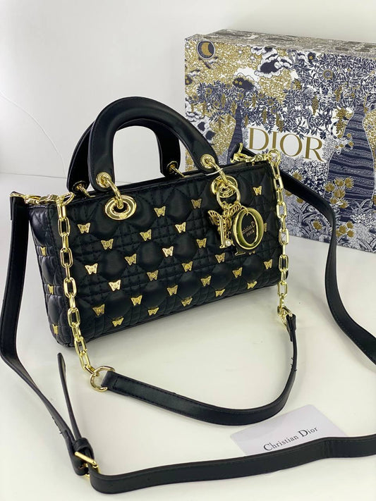 Dior Lady Dior Long Bag with Gold Butterfly Studs