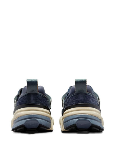 navy layered men's Nike sneaker with mesh and suede upper, cream midsole and blue outsole