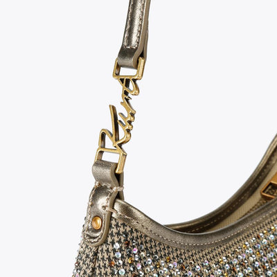 Kurt Geiger gold crystal-embellished hobo shoulder bag with signature hardware