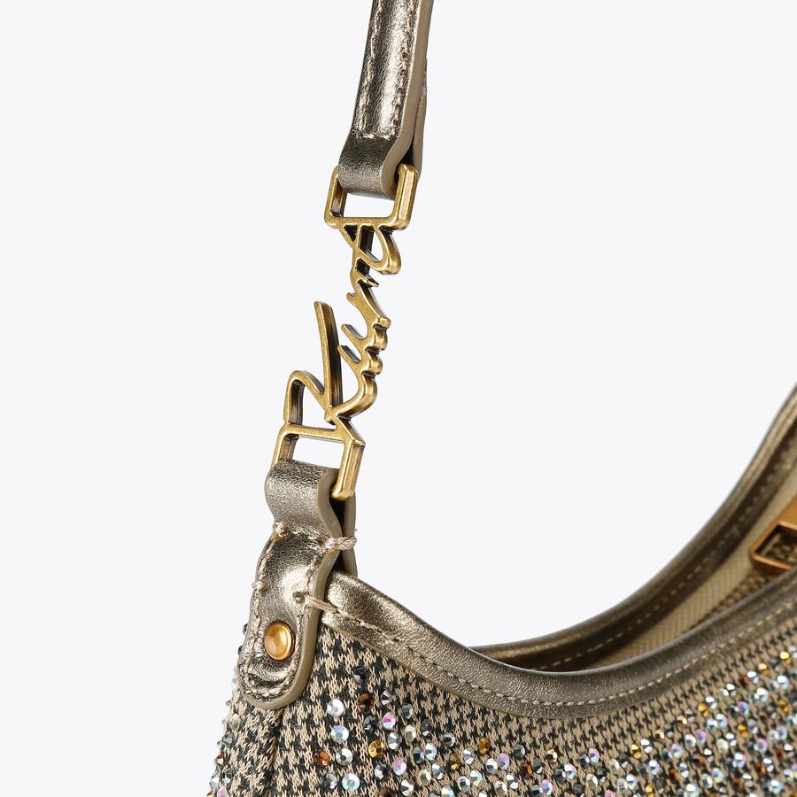 Kurt Geiger gold crystal-embellished hobo shoulder bag with signature hardware