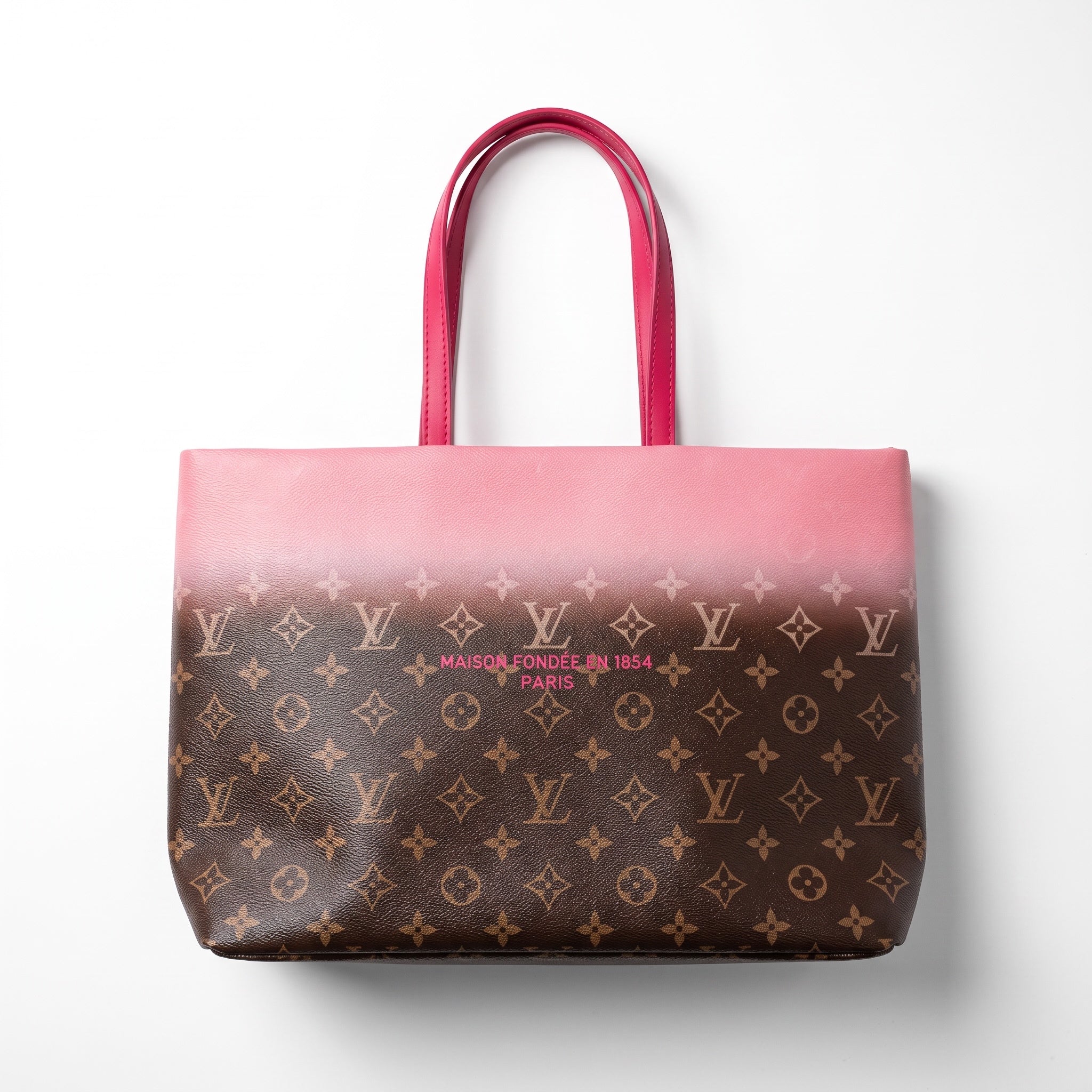 Louis Vuitton monogram tote bag with pink gradient and pink handles
