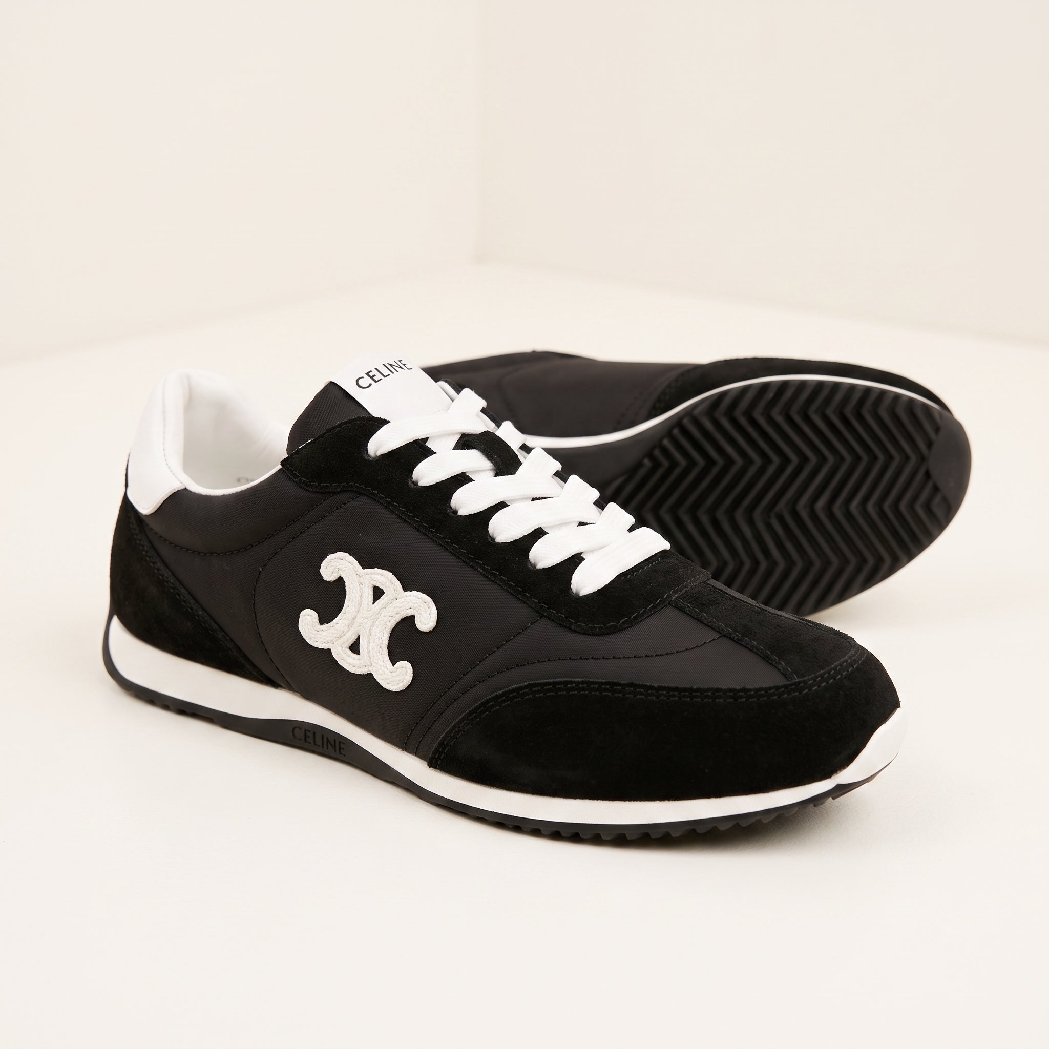 Celine black and white low-top sneakers with embroidered logo