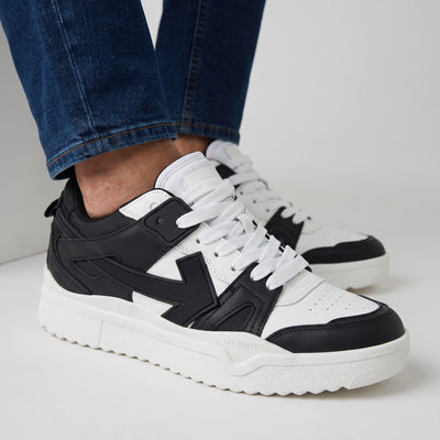 Off-White black and white chunky sneaker with textured platform sole and lace-up front