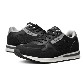 Black and grey Lee Cooper low-top sneaker with mixed textile panels