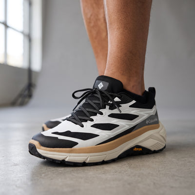 Columbia chunky black and white trail runner shoe with Vibram outsole