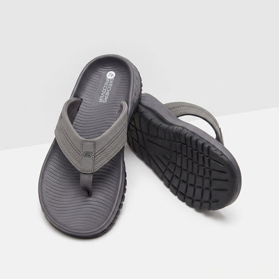 Grey Skechers Recovery men's flip-flop with textured footbed and treaded sole