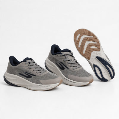 pair of grey Skechers trainers with carbon-infused midsole