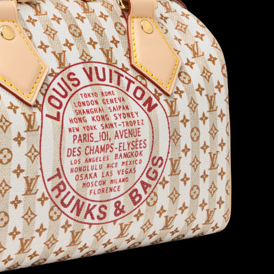 Louis Vuitton small beige monogram satchel with top handles and round trunks & bags logo