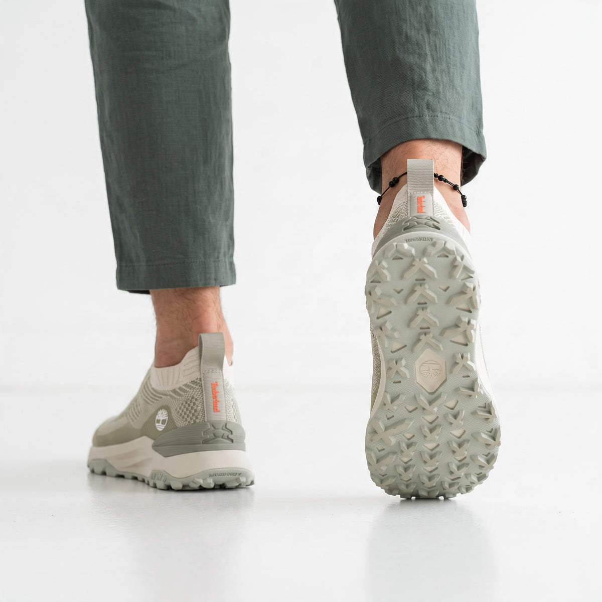 Timberland sage green slip-on knit sneakers with lug sole
