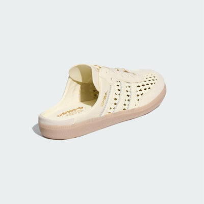 Cream Adidas Samba mule with woven upper and gum sole, backless slip-on style