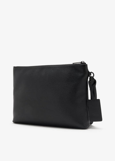 Black Louis Vuitton pouch with wrist strap and tonal LV logo