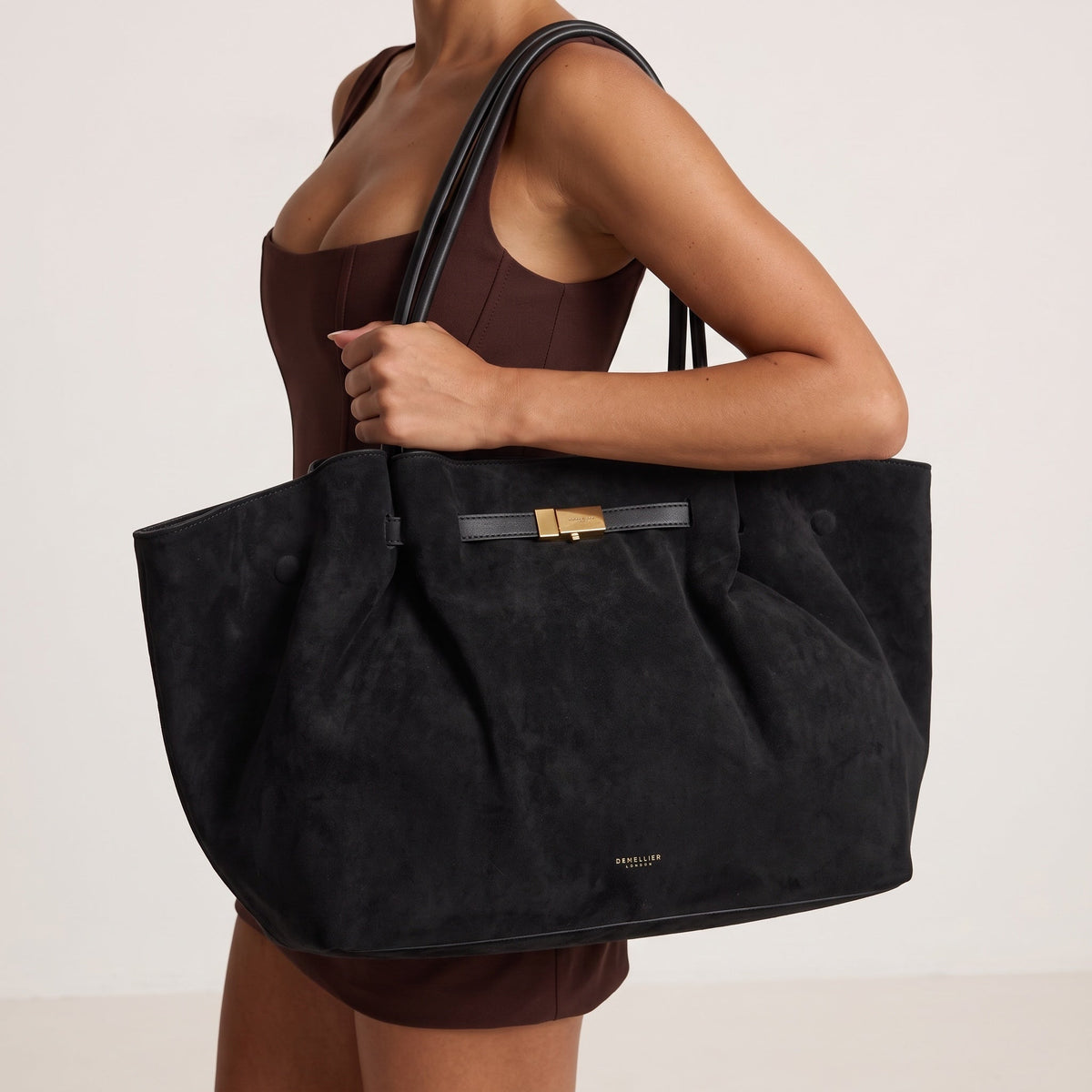 Demellier Oversized Suede Tote – Black 👜 - MASTERPIECE