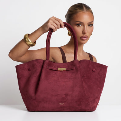 Demellier Sculpted Tote – Burgundy Suede 👜 - MASTERPIECE