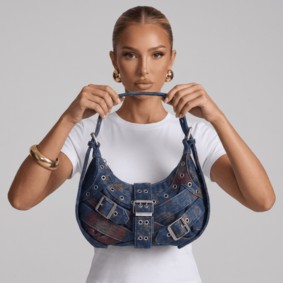 Desigual Denim Buckle Shoulder Bag – Edgy Studded Hobo Bag 💙🔥 - MASTERPIECE