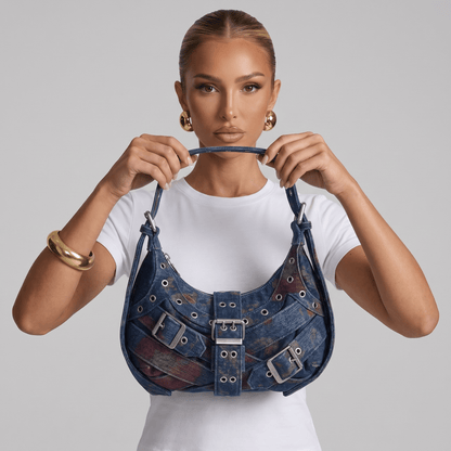 Desigual Denim Buckle Shoulder Bag – Edgy Studded Hobo Bag 💙🔥 - MASTERPIECE