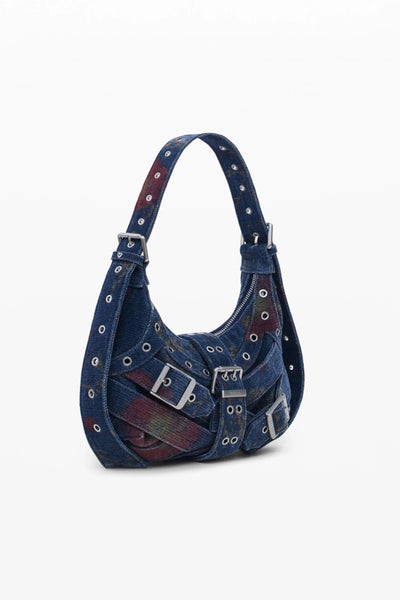 Desigual Denim Buckle Shoulder Bag – Edgy Studded Hobo Bag 💙🔥 - MASTERPIECE