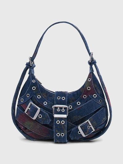Desigual Denim Buckle Shoulder Bag – Edgy Studded Hobo Bag 💙🔥 - MASTERPIECE